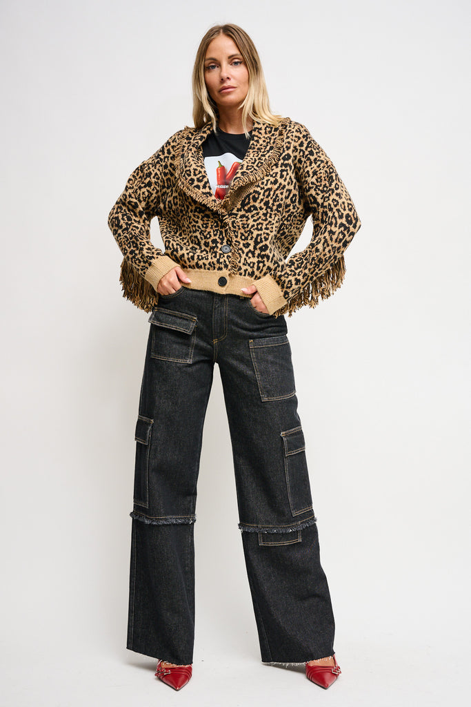Πλεκτή Καφέ Leopard Ζακέτα