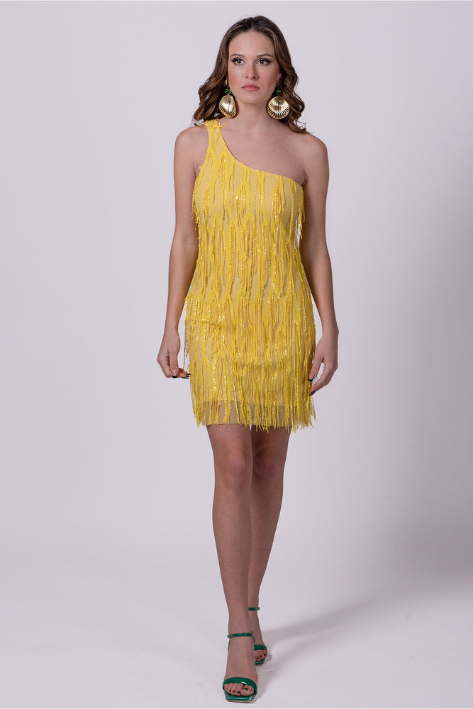 Φόρεμα Sequins Mini Κίτρινο