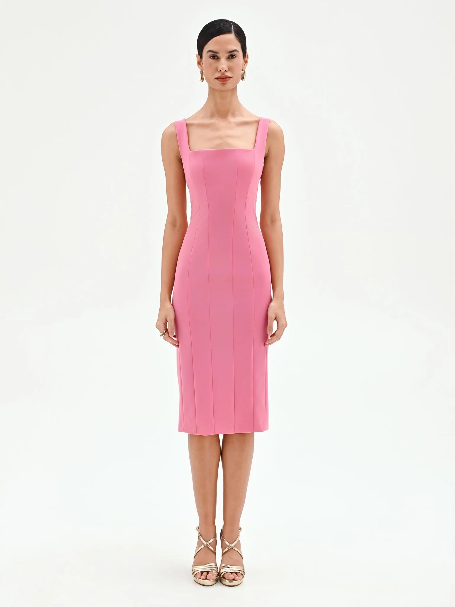 ροζ μίντι φόρεμα