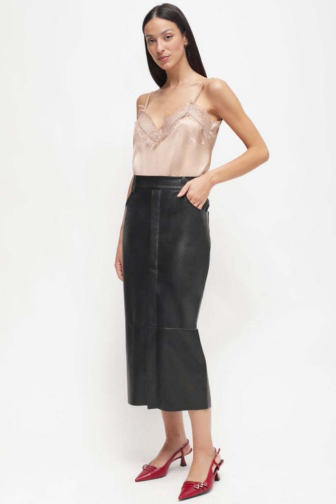 Φούστα Μαύρη Ecoleather Midi