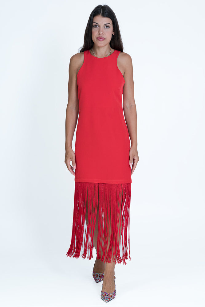 
                  
                    Load image into Gallery viewer, Κόκκινο μακρύ φόρεμα με κρόσσια Teem
                  
                