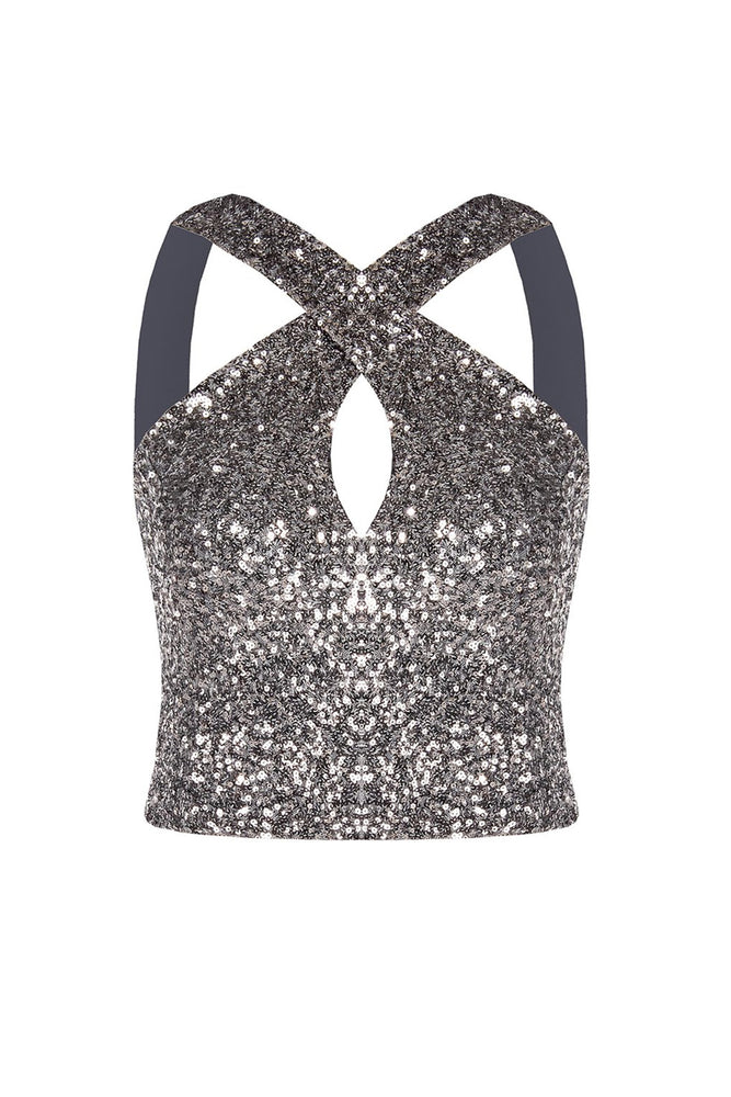 
                  
                    Load image into Gallery viewer, Crop Top Sequins Rinascimento Ασημί
                  
                
