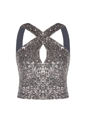 
                  
                    Load image into Gallery viewer, Crop Top Sequins Rinascimento Ασημί
                  
                
