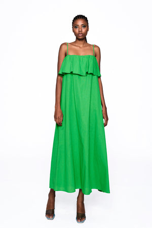
                  
                    Load image into Gallery viewer, Long Green Dress with ruffles
                  
                