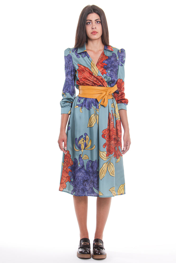 
                  
                    Load image into Gallery viewer, Multicolor dress - Floral midi dress &amp;amp; ecopelle belt
                  
                