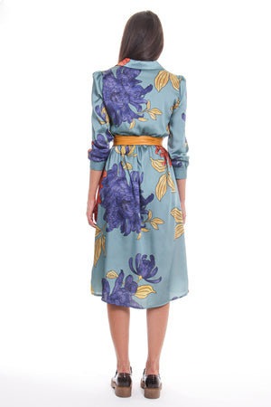 
                  
                    Load image into Gallery viewer, Multicolor dress - Floral midi dress &amp;amp; ecopelle belt
                  
                