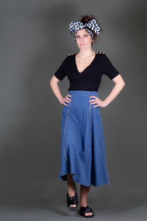 
                  
                    Load image into Gallery viewer, Midi jean skirt
                  
                