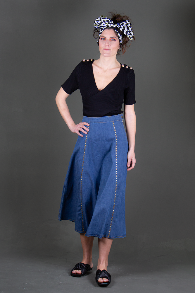 
                  
                    Load image into Gallery viewer, Midi jean skirt
                  
                