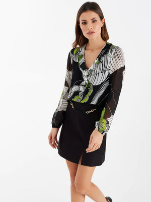 
                  
                    Load image into Gallery viewer, Floral print, Black &amp;amp; White Blouse - Blouse Black White Print
                  
                