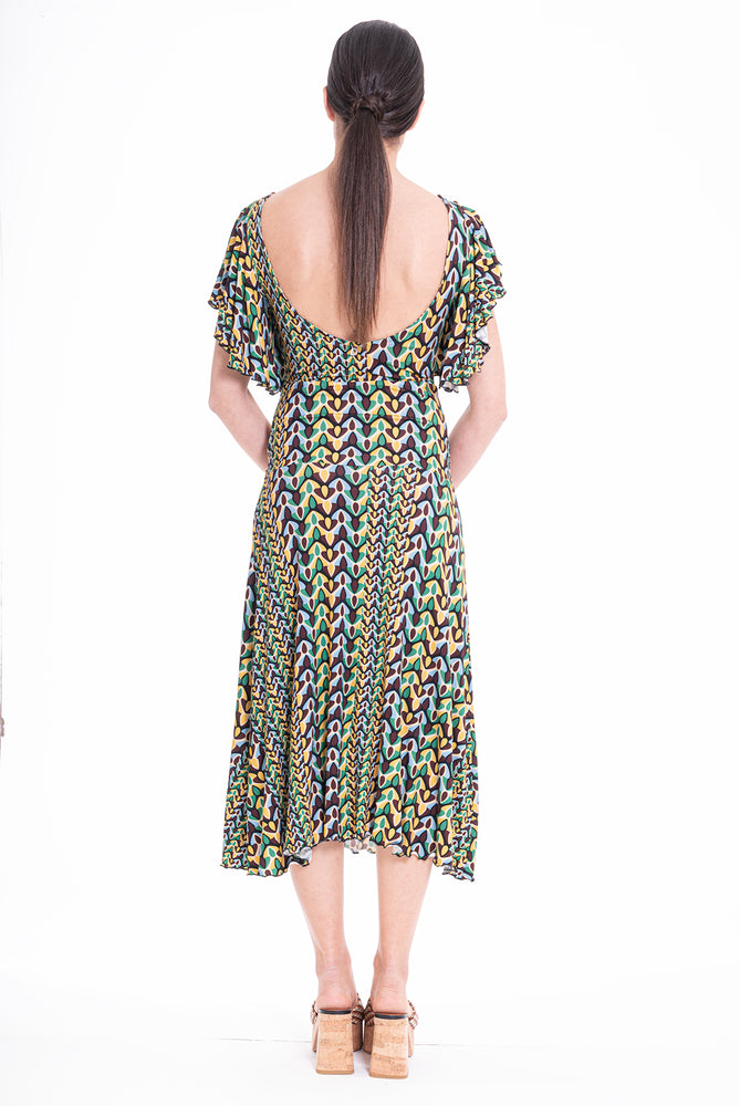 
                  
                    Load image into Gallery viewer, Geometric - Print Midi Dress - Green Dress
                  
                