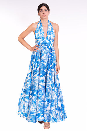 
                  
                    Φόρτωση εικόνας στο πρόγραμμα προβολής συλλογής, Φόρεμα Μακρύ Σατέν με Μπλε Πριντ
                  
                