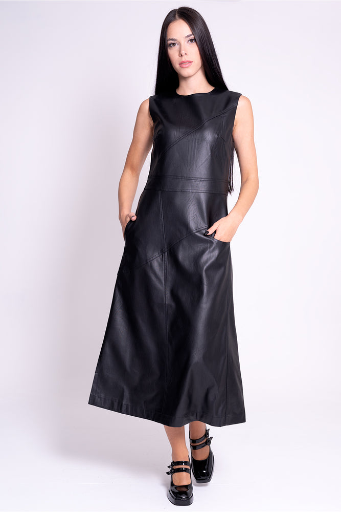
                  
                    Load image into Gallery viewer, Vegan Leather Black Dress E-mio
                  
                