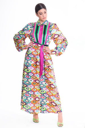 
                  
                    Load image into Gallery viewer, Long Motel Dress with Colorful Belt
                  
                