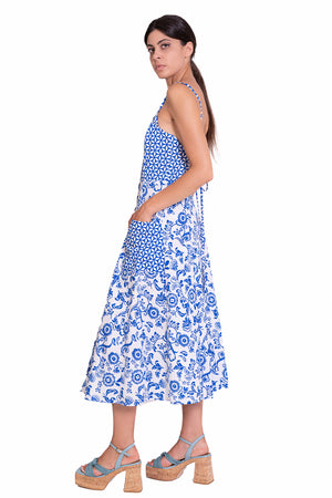 
                  
                    Load image into Gallery viewer, Dress Backless Cotton Blue E-mio
                  
                