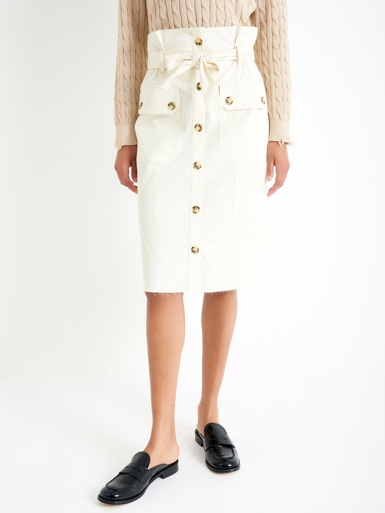 
                  
                    Load image into Gallery viewer, Cotton White Skirt with Buttons
                  
                