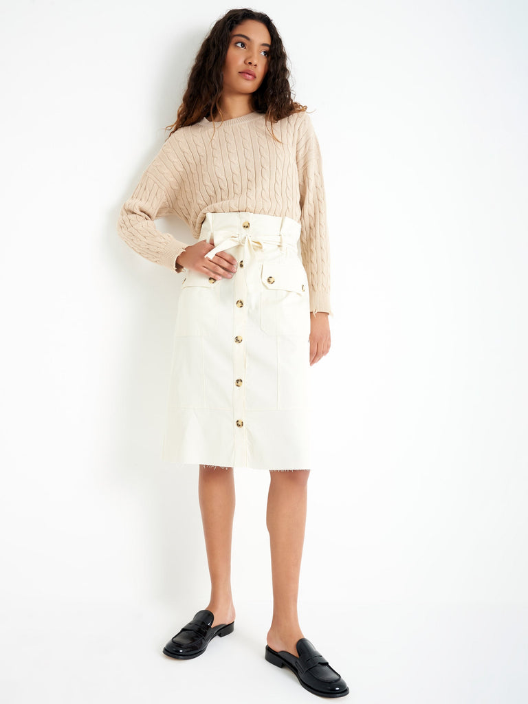 Cotton White Skirt with Buttons